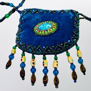 💎 Vintage Beaded Velvet Mini Bag Boho Crossbody Blue Unique Aesthetic Purse 💎